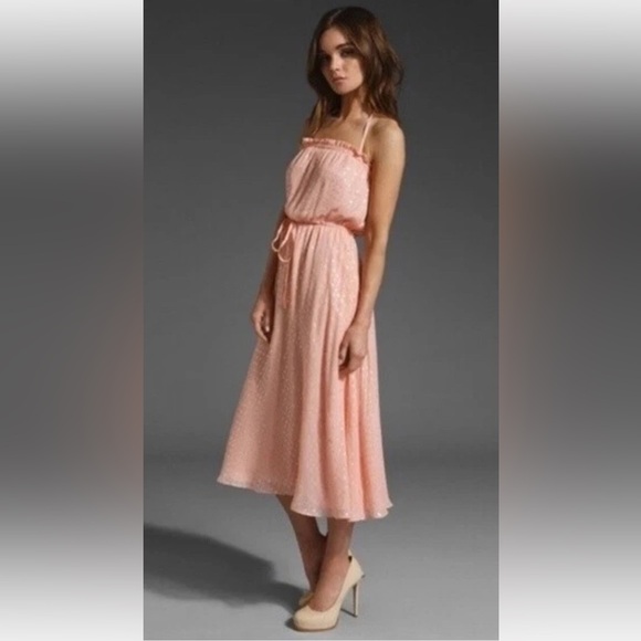 Heritage Peasant Halter Dress Bisque Silver Coral Gown Chiffon Sz 2